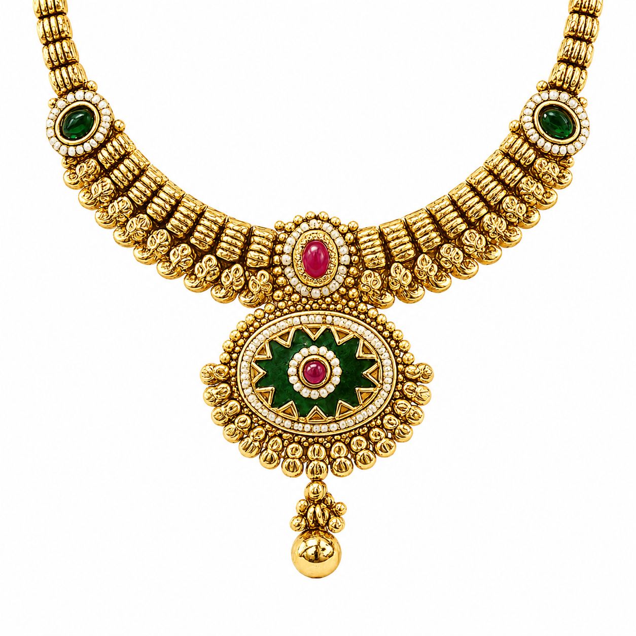 Antique Gold Traditional Necklace and Jhumka Earrings Set