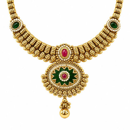 Antique Gold Traditional Necklace and Jhumka Earrings Set