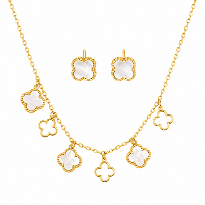 Gold-Tone Clover Pendant Necklace & Stud Earrings Set
