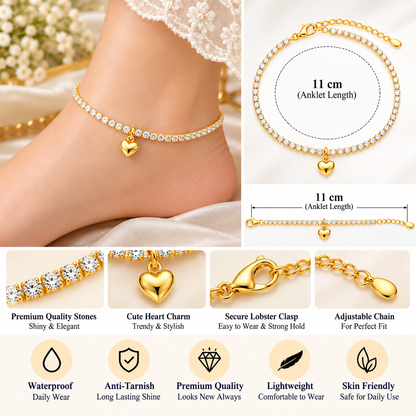 Gold Heart Charm Anklet for Women