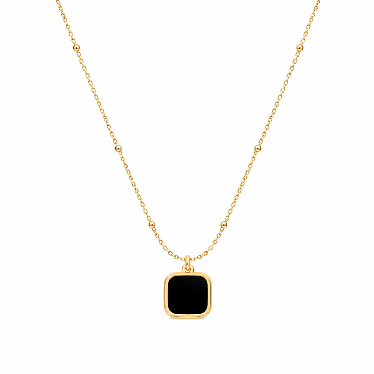 Black Square Pendant Gold-Tone Necklace