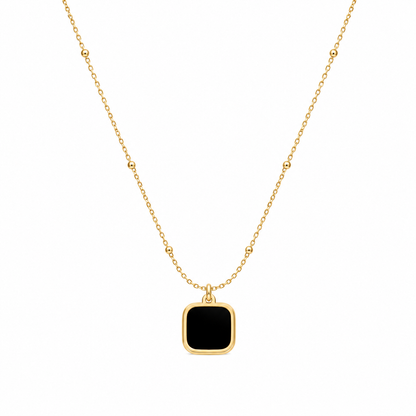Black Square Pendant Gold-Tone Necklace