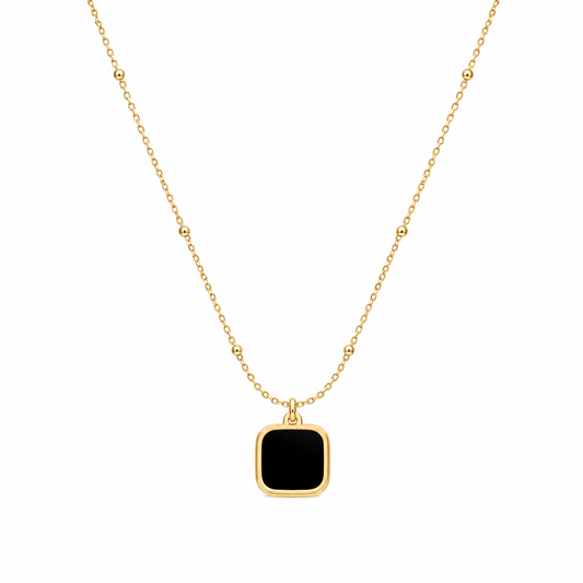 Black Square Pendant Gold-Tone Necklace