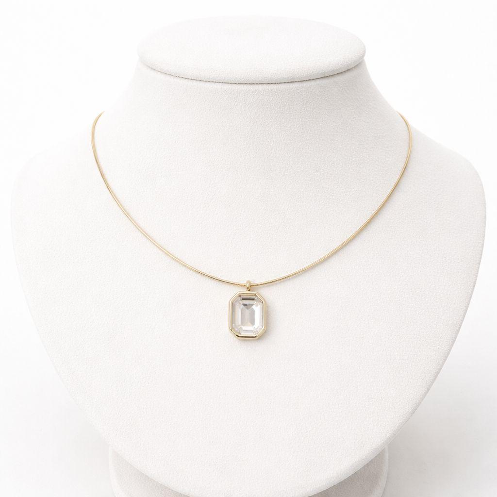 Gold Emerald-Cut Crystal Pendant Necklace