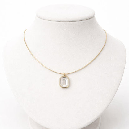Gold Emerald-Cut Crystal Pendant Necklace