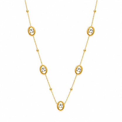Gold Oval Crystal Station Necklace