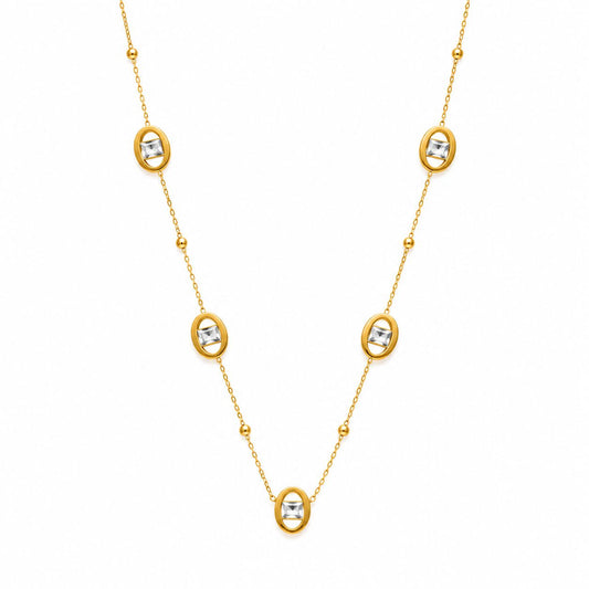 Gold Oval Crystal Station Necklace