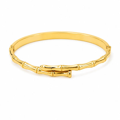 Gold Bamboo-Style Hinged Bracelet