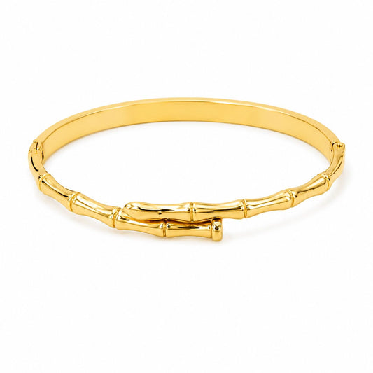 Gold Bamboo-Style Hinged Bracelet