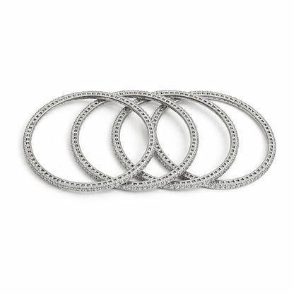 Silver-Tone Crystal-Studded Bangle Set