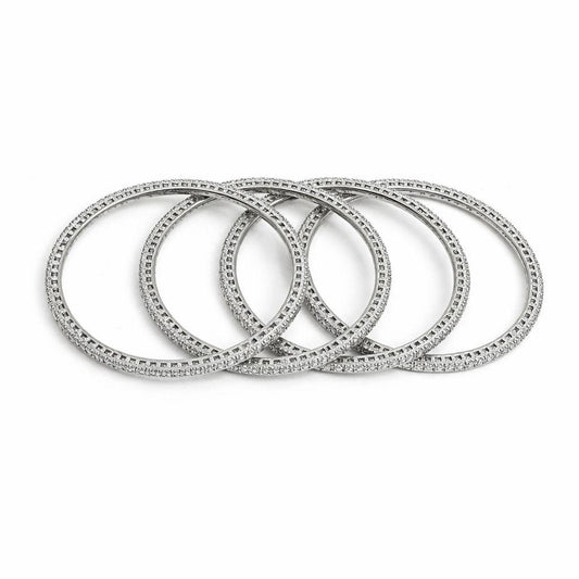 Silver-Tone Crystal-Studded Bangle Set