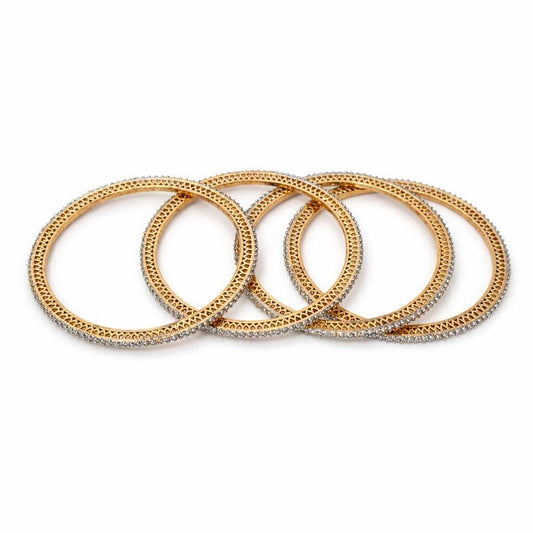 Gold-Tone Designer Crystal Studded Bangles — Set of 4