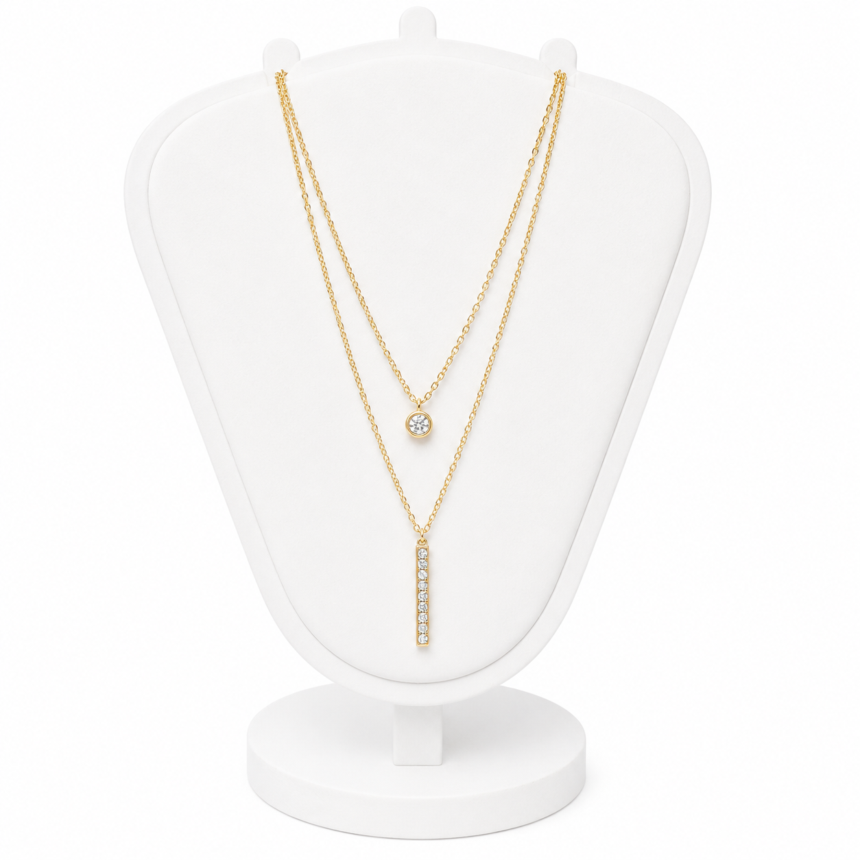 Double-Layer Crystal Drop Bar Necklace