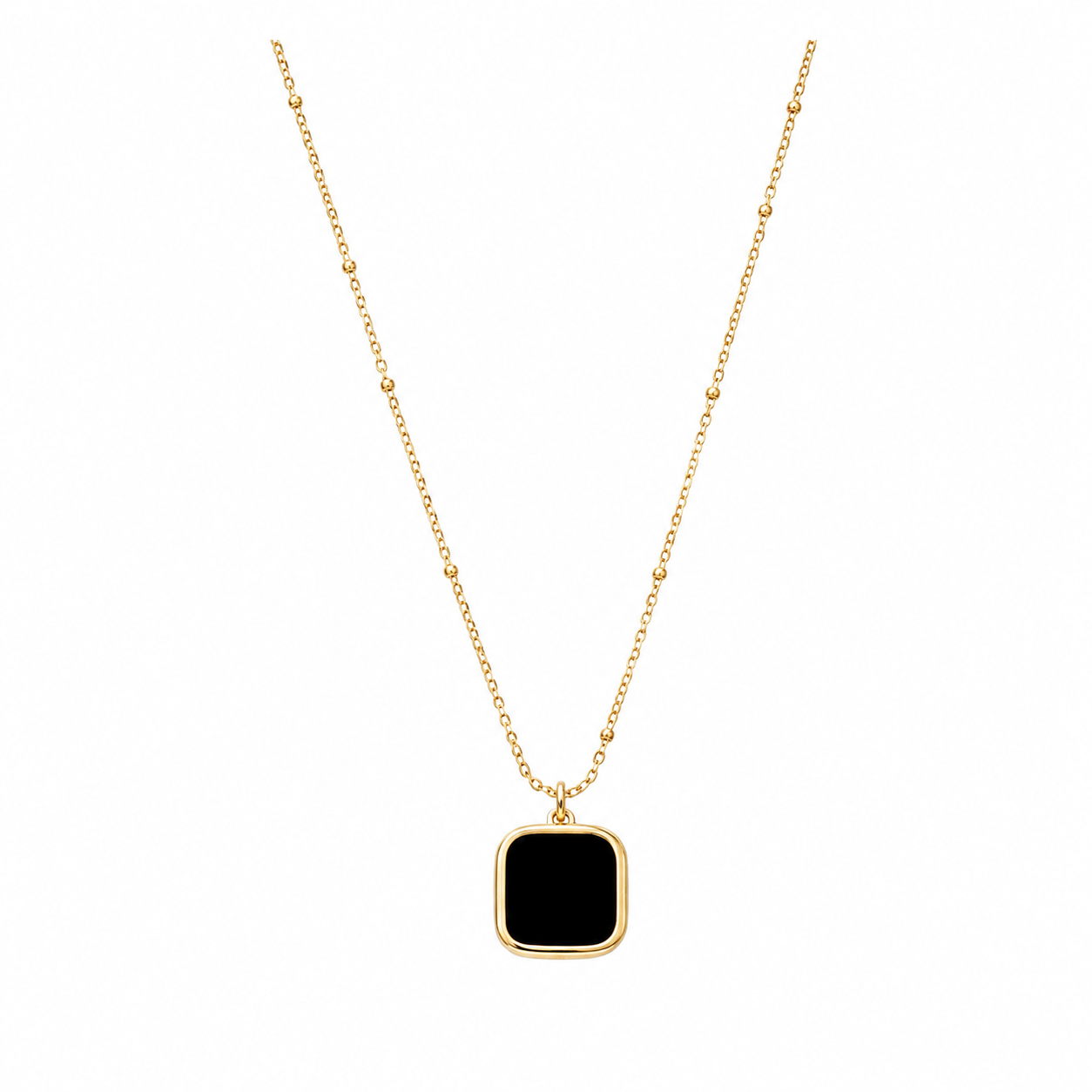 Black Square Pendant Gold-Tone Necklace