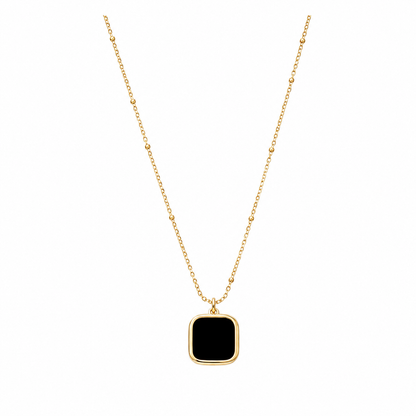 Black Square Pendant Gold-Tone Necklace