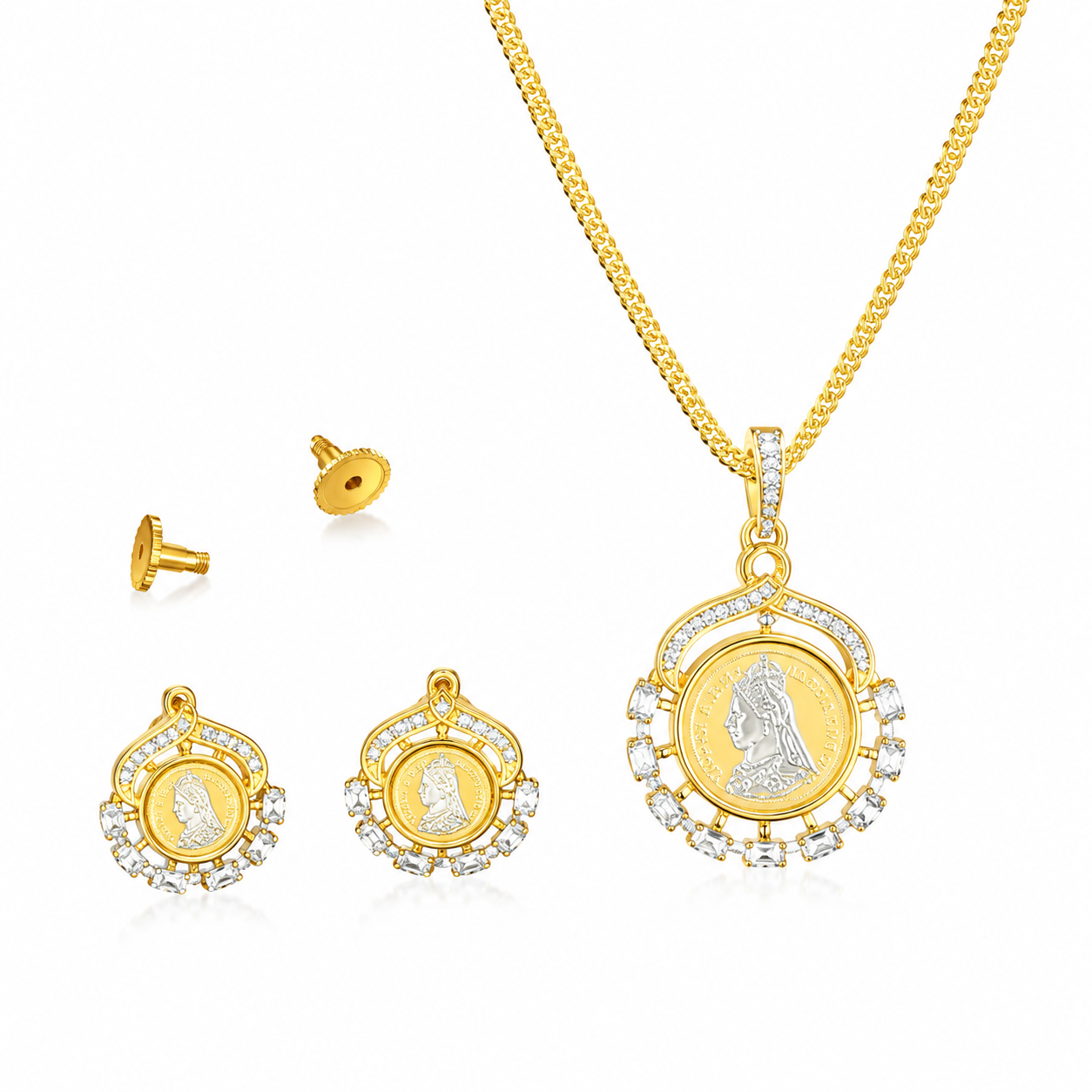 Gold Plated Ginni Pendant Necklace Set with Earrings