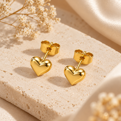 Golden Love Heart Stud Earrings