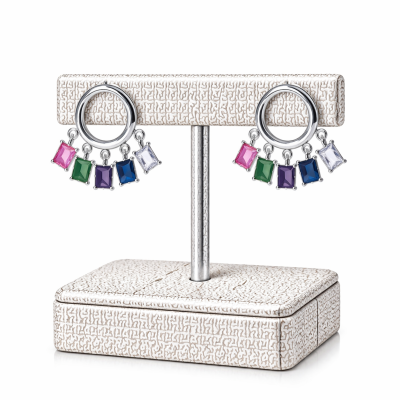 Silver Multicolor Stone Hoop Earrings