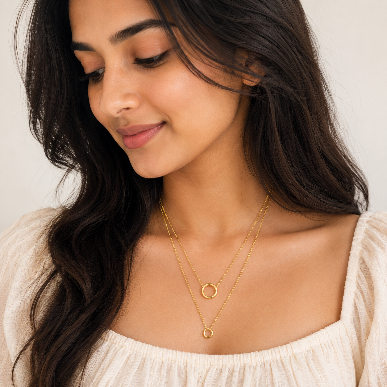 Layered Gold Circle Pendant Necklace