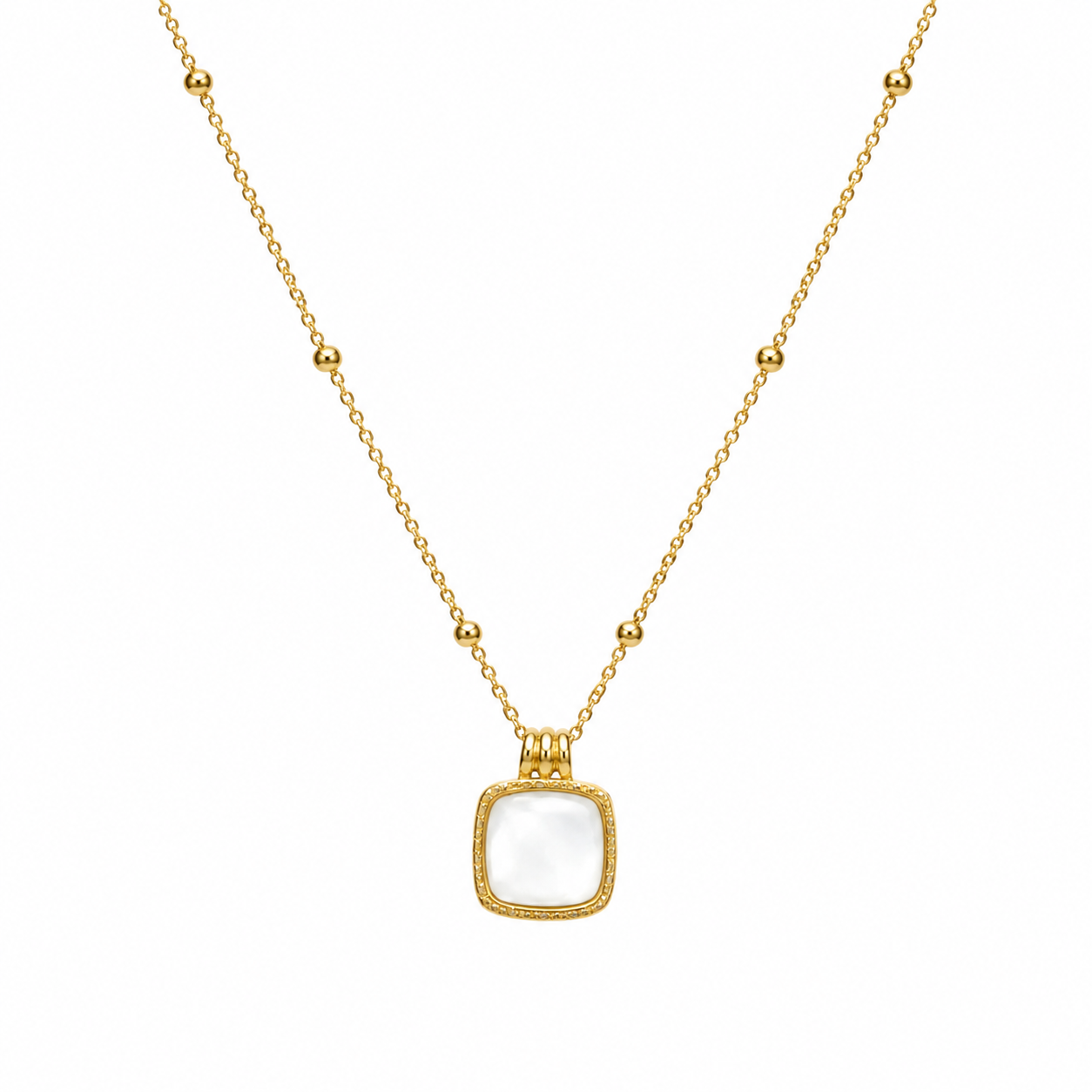 Gold-Tone Square White Stone Pendant Necklace