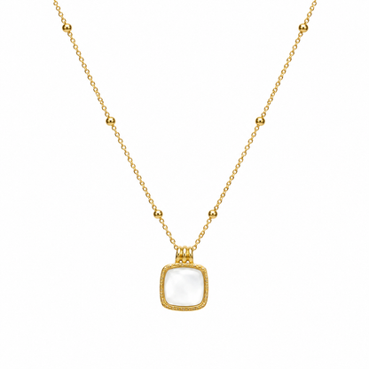 Gold-Tone Square White Stone Pendant Necklace