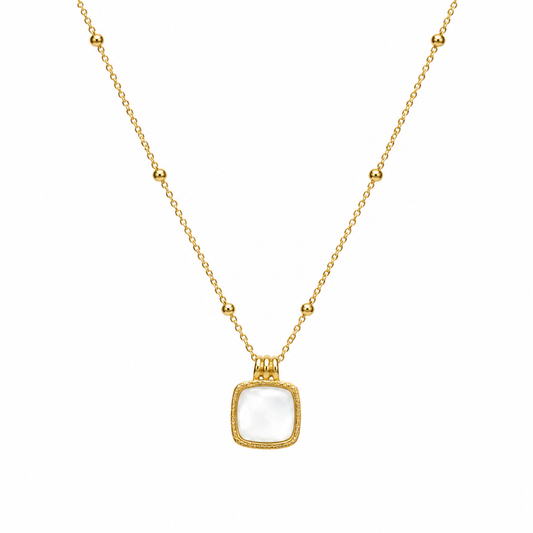 Gold-Tone Square White Stone Pendant Necklace