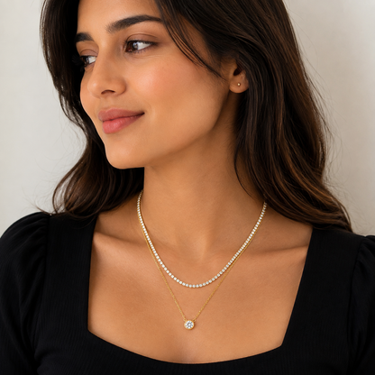 Double-Layer Crystal Drop Bar Necklace
