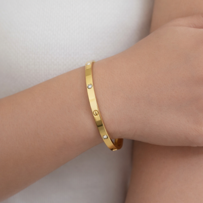 Gold-Tone Screw Motif Crystal Bracelet