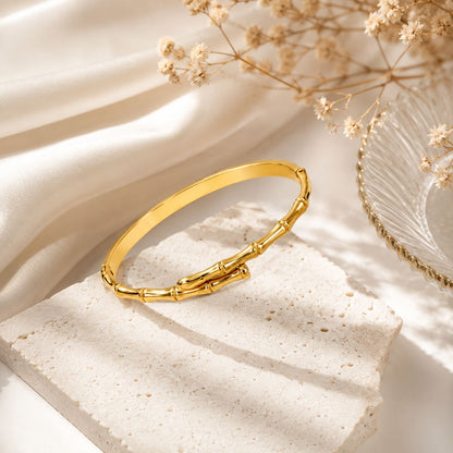 Gold Bamboo-Style Hinged Bracelet