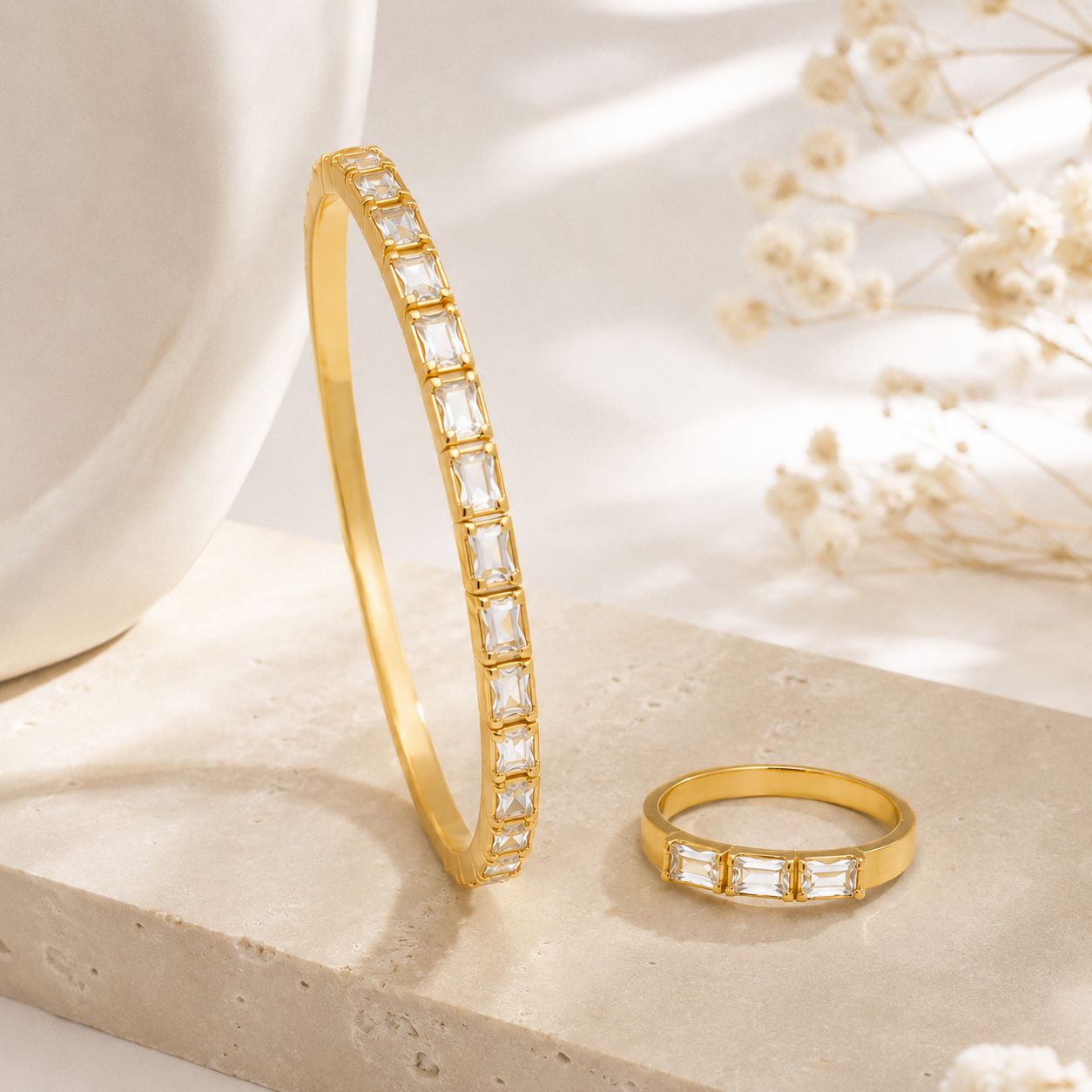 Gold Crystal Bracelet and Ring Set