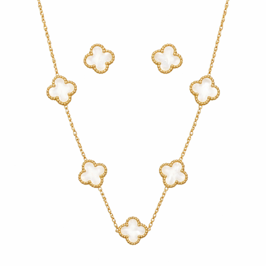 Gold Clover Necklace and Earrings Set