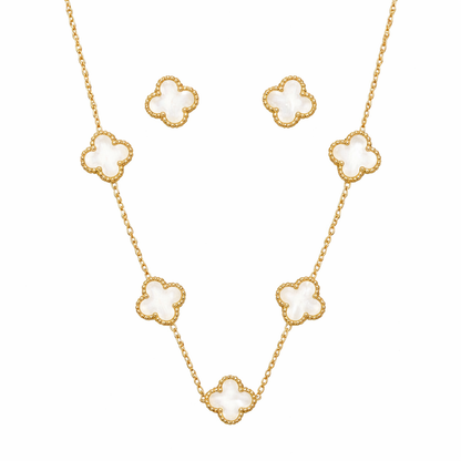 Gold Clover Jewelry Set — 3-Piece Necklace, Bracelet & Earrings