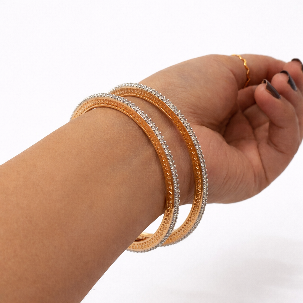 Gold-Tone Crystal Studded Designer Bangles — Set of 2 | BangleCart