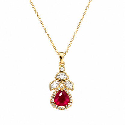 Gold Red Teardrop Crystal Necklace and Earrings Set