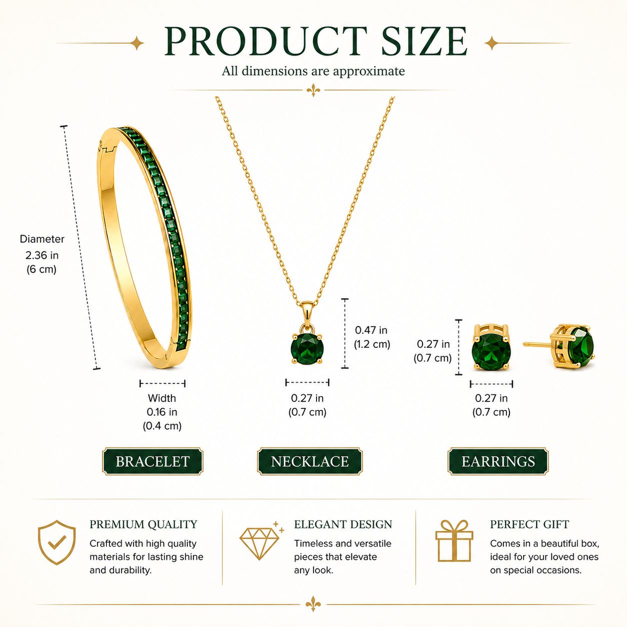 Gold Green Crystal Jewellery Set with bracelet, Necklace & Earrings