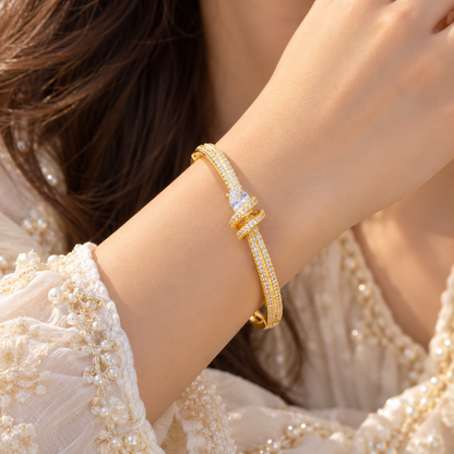 Gold Plated Diamond Look Knot Bangle Bracelet for Women