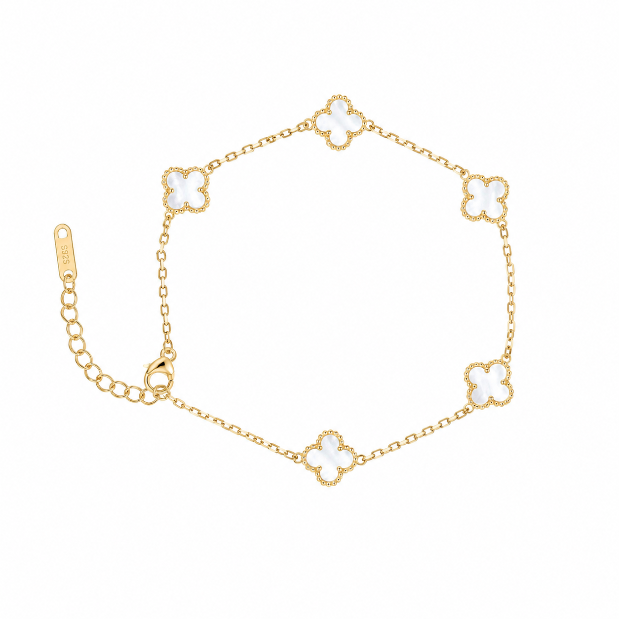 White mini Clover Charm Gold-Tone Bracelet