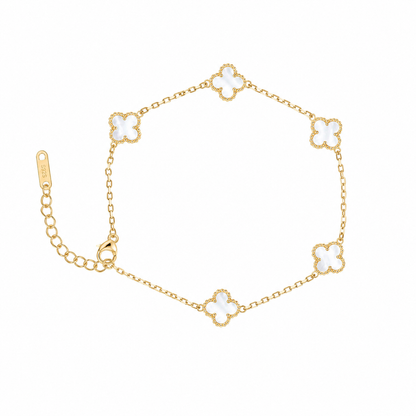 White mini Clover Charm Gold-Tone Bracelet