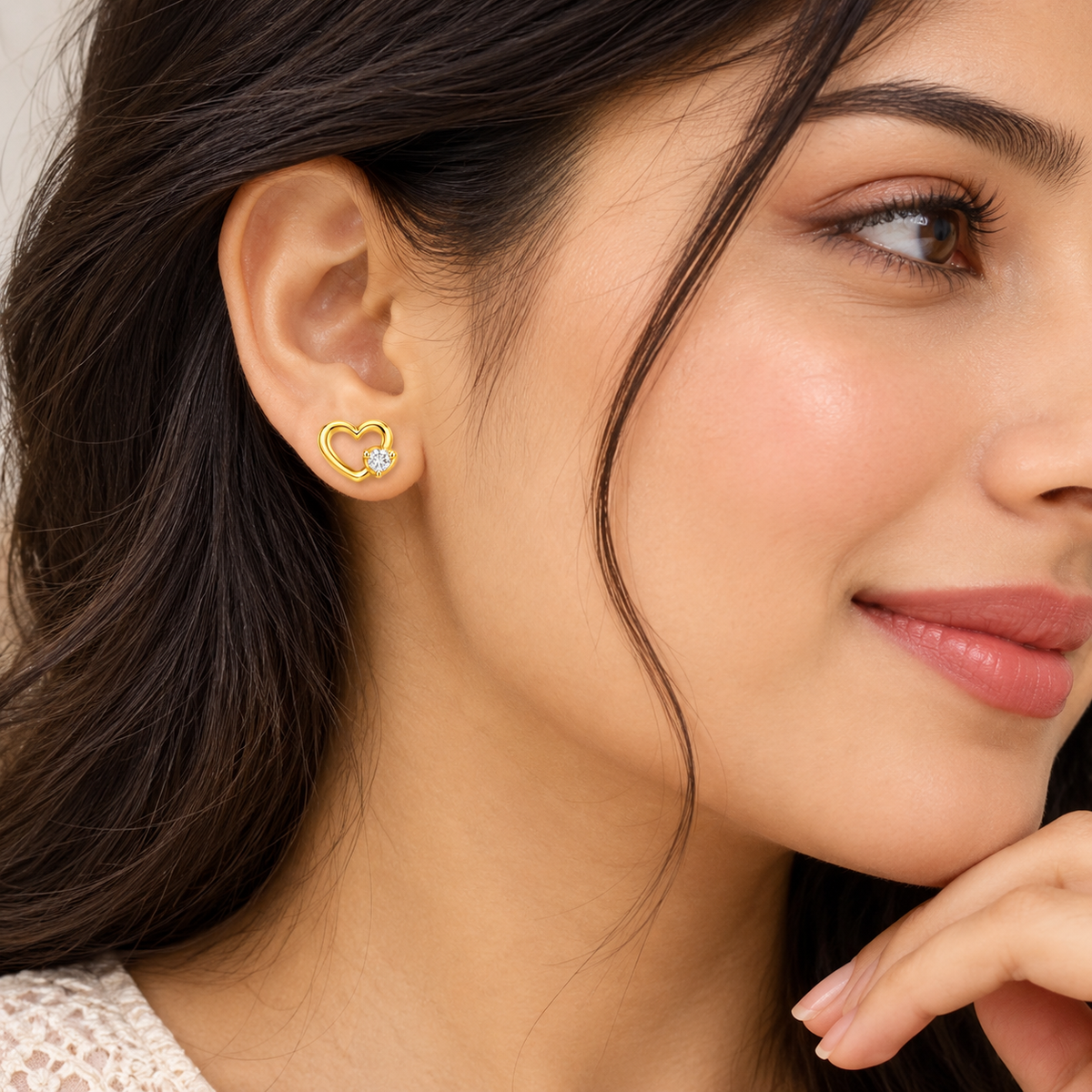 Sparkling Open Heart Stud Earrings