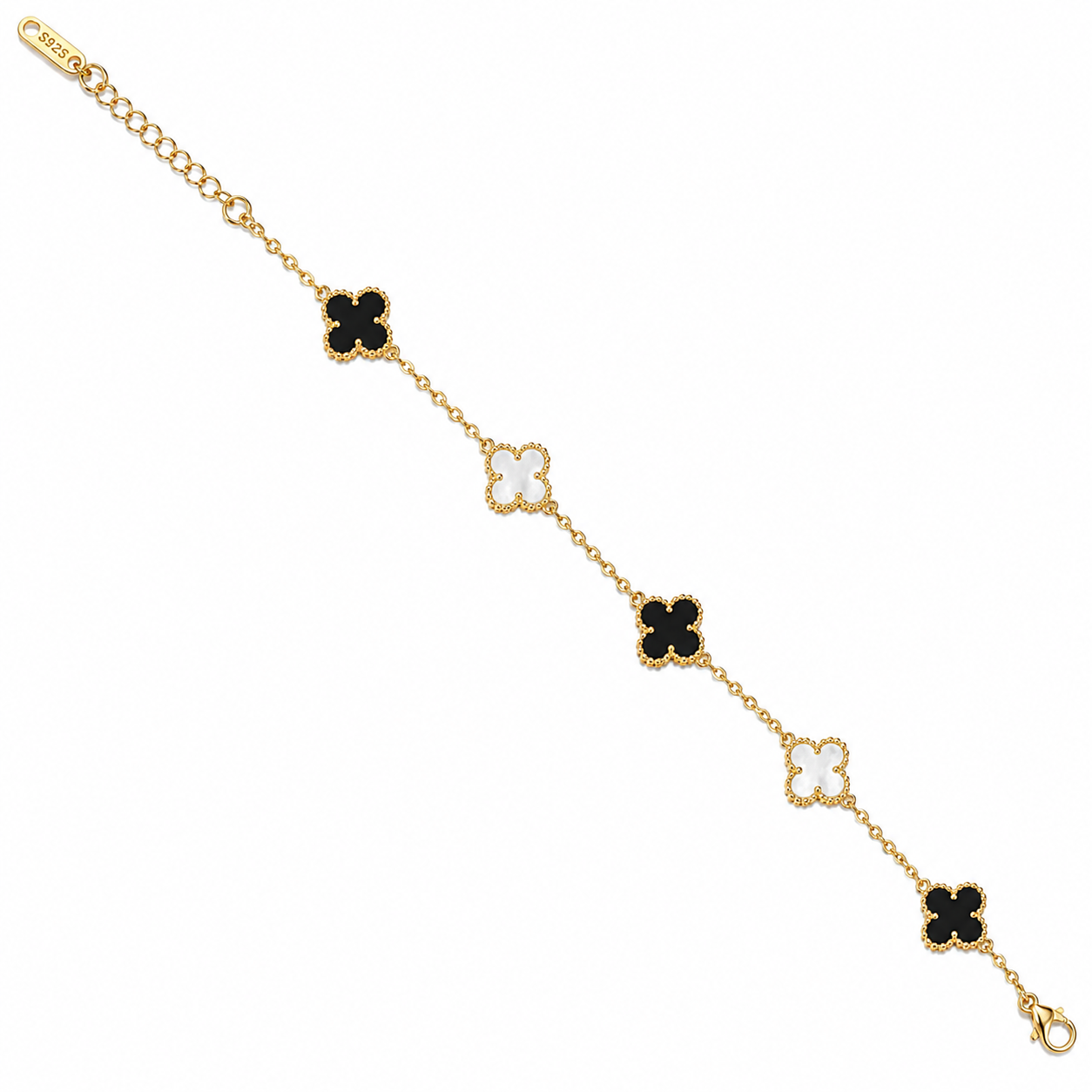 Black & White mini Clover Charm Gold-Tone Bracelet