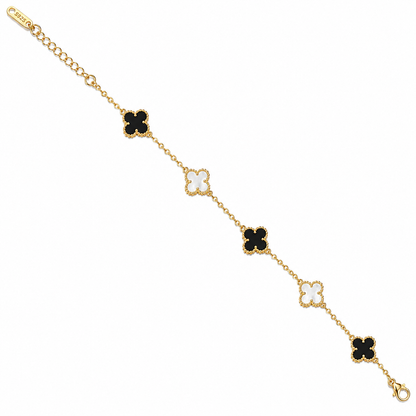 Black & White mini Clover Charm Gold-Tone Bracelet