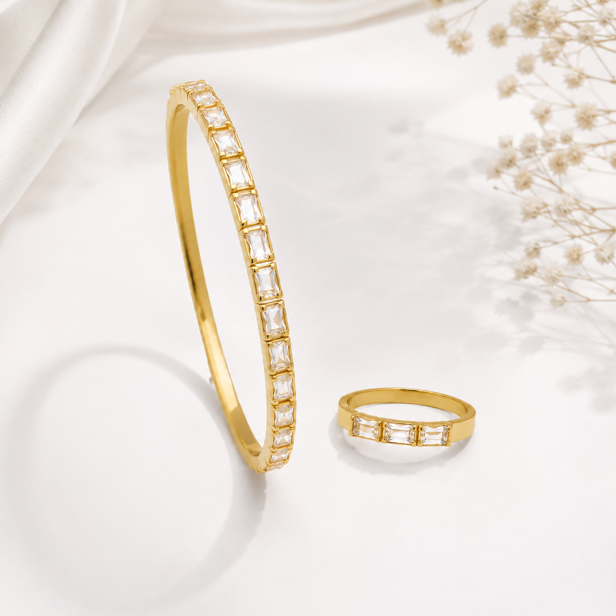 Gold-Tone Crystal Bangle & Ring Set