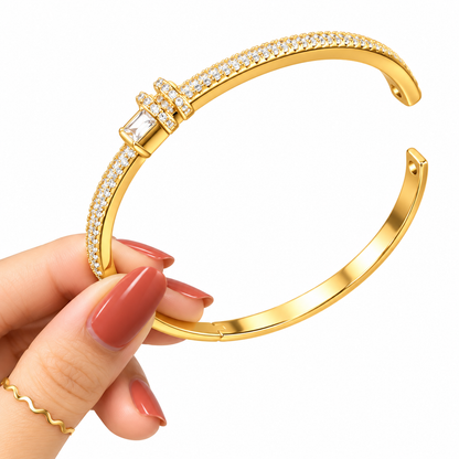 Gold Plated Diamond Look Knot Bangle Bracelet for Women