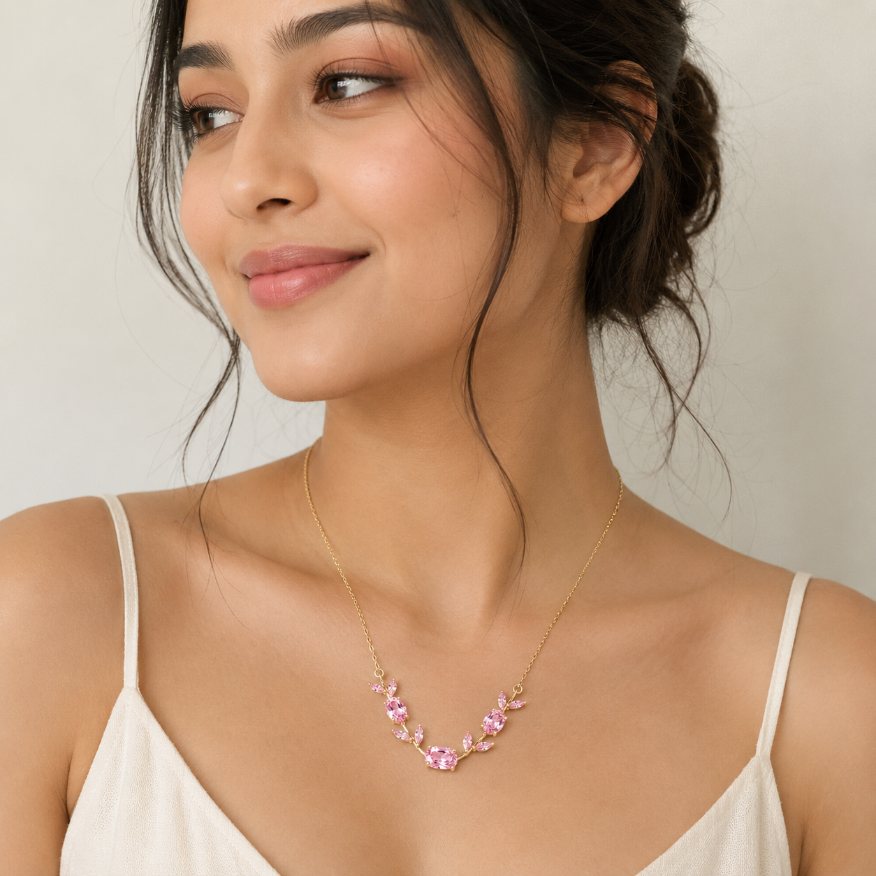 Blush Bloom Pink Crystal Vine Necklace