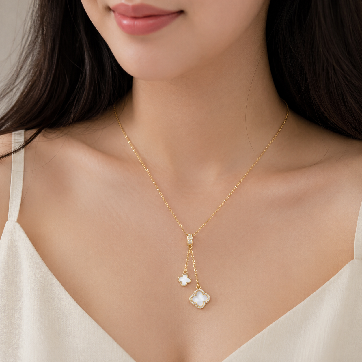 Gold Clover Lariat Necklace
