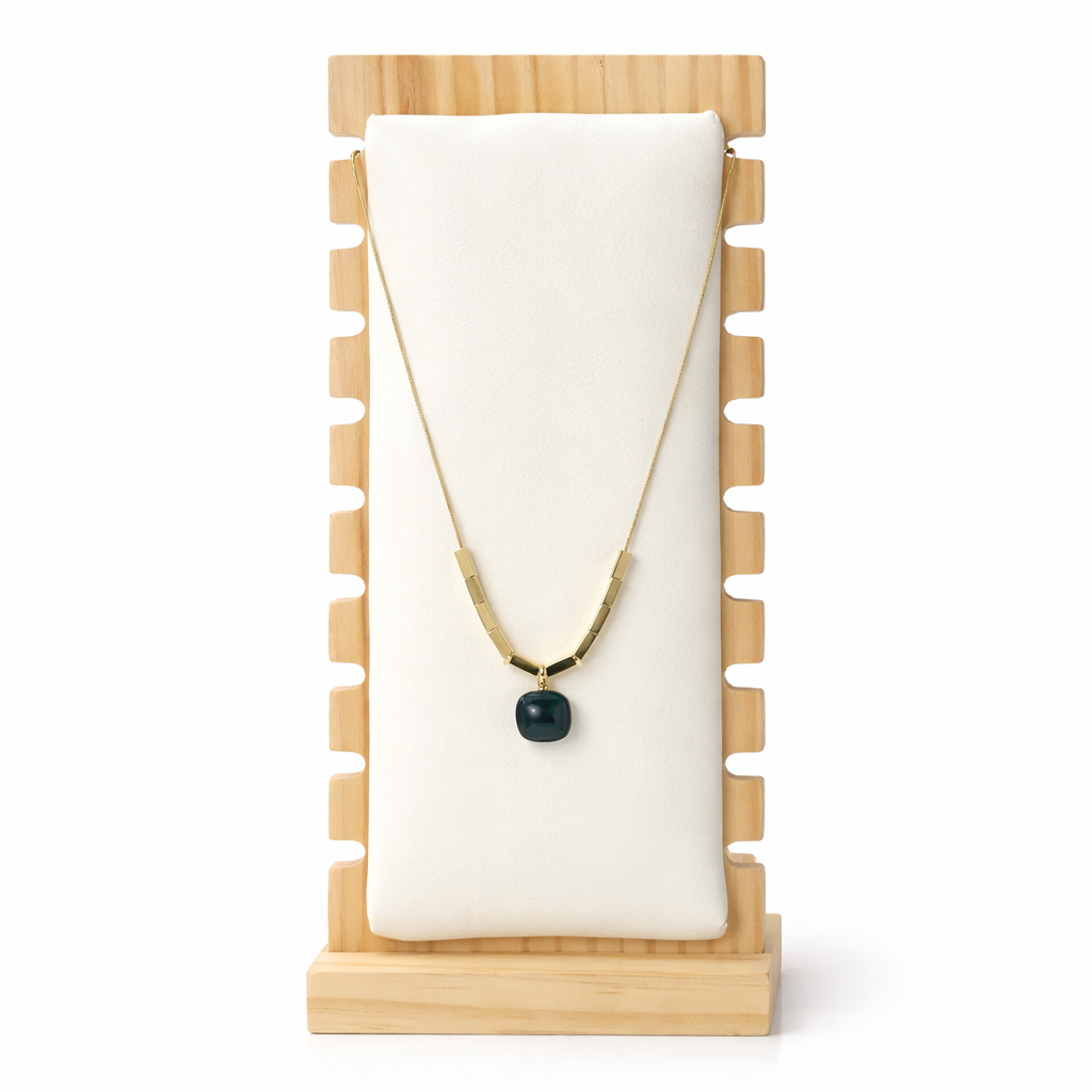 Gold Geometric Chain Necklace with black Stone Pendant