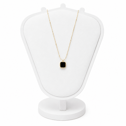 Black Square Pendant Gold-Tone Necklace