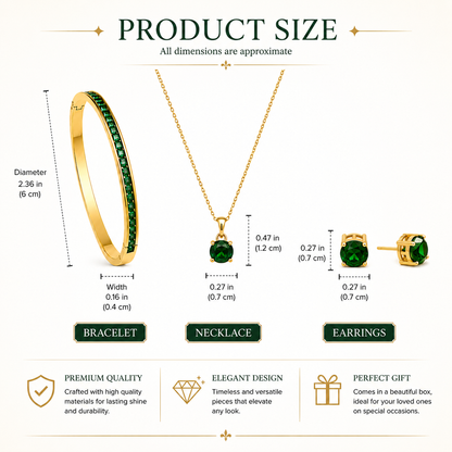 Emerald Green Crystal Jewelry Set – Necklace, Stud Earrings & Bangle