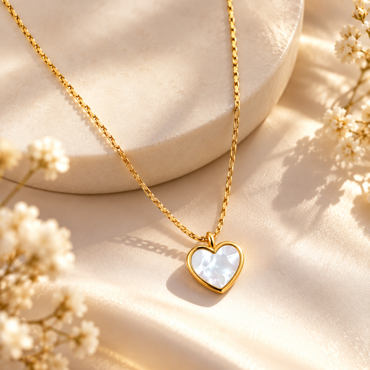 White Heart Gold Pendant Necklace