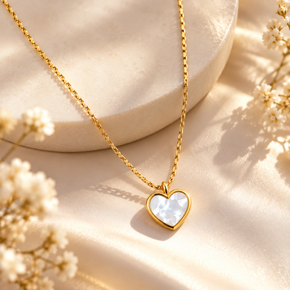 White Heart Gold Pendant Necklace